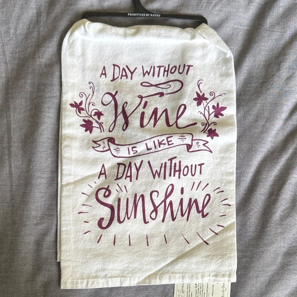 Primitives by Kathy Cream Towel with Purple Wine Quote